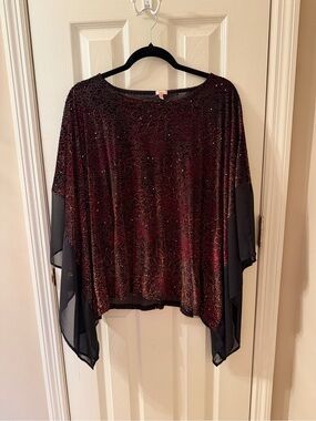 Reba Burgundy Sparkle Poncho Top